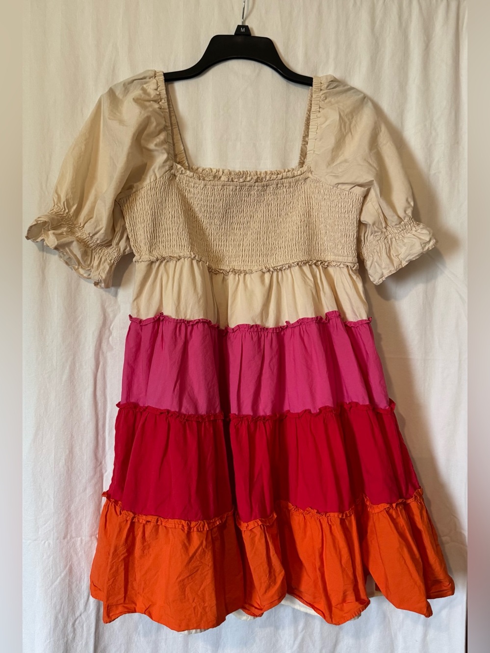 English Factory Colorblock Tiered Smocked Dress – Size M Puff Sleeve